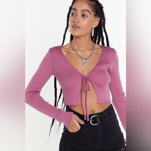 Nasty Gal Mauve Ribbed Tie Front Cropped Cardigan Size US 8